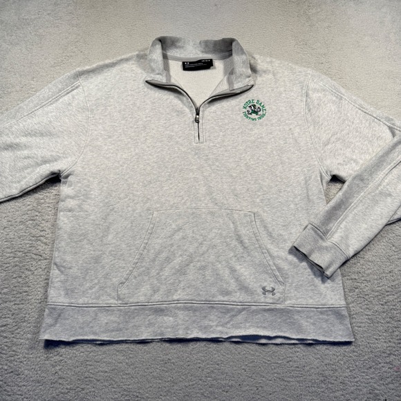 Under Armour Notre Dame Irish Loose Fit Gray 1/4 Zip Sweatshirt Raw Hem Womens L - Picture 1 of 7